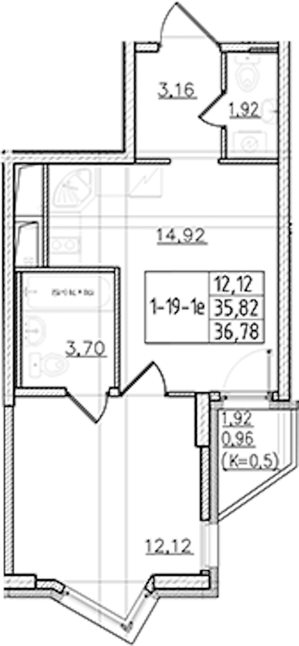 1-комнатная квартира 36.78 м², 19/19 эт., ЖК «Мурино Клаб»